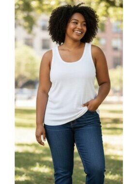 ROAMANS White Ribbed Layering Tank Plus Ladies MEDIUM 14-16